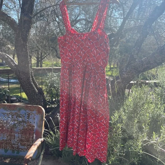 Red diving girl print rockabilly dress with pockets size Medium - Picture 2 of 8